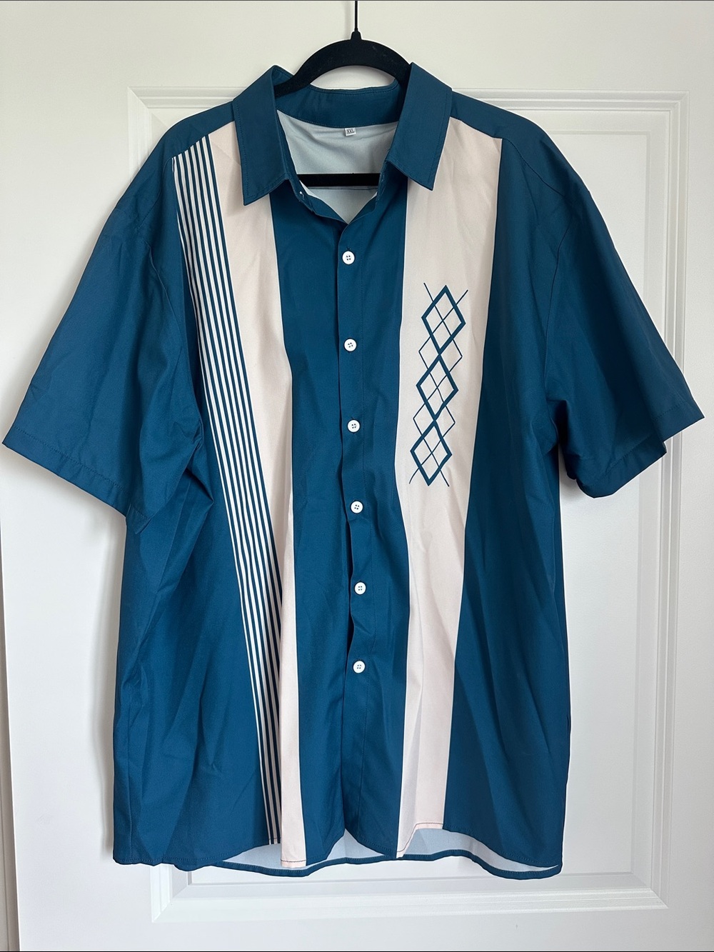 Source Unknown Teal Short-Sleeve Button-Down Shirt with Cream Panels